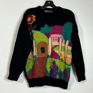 SaiSai Fuzzy Cardigan Sweater Women M Blue brown Pink Rose Plaid Knit Lined Med.